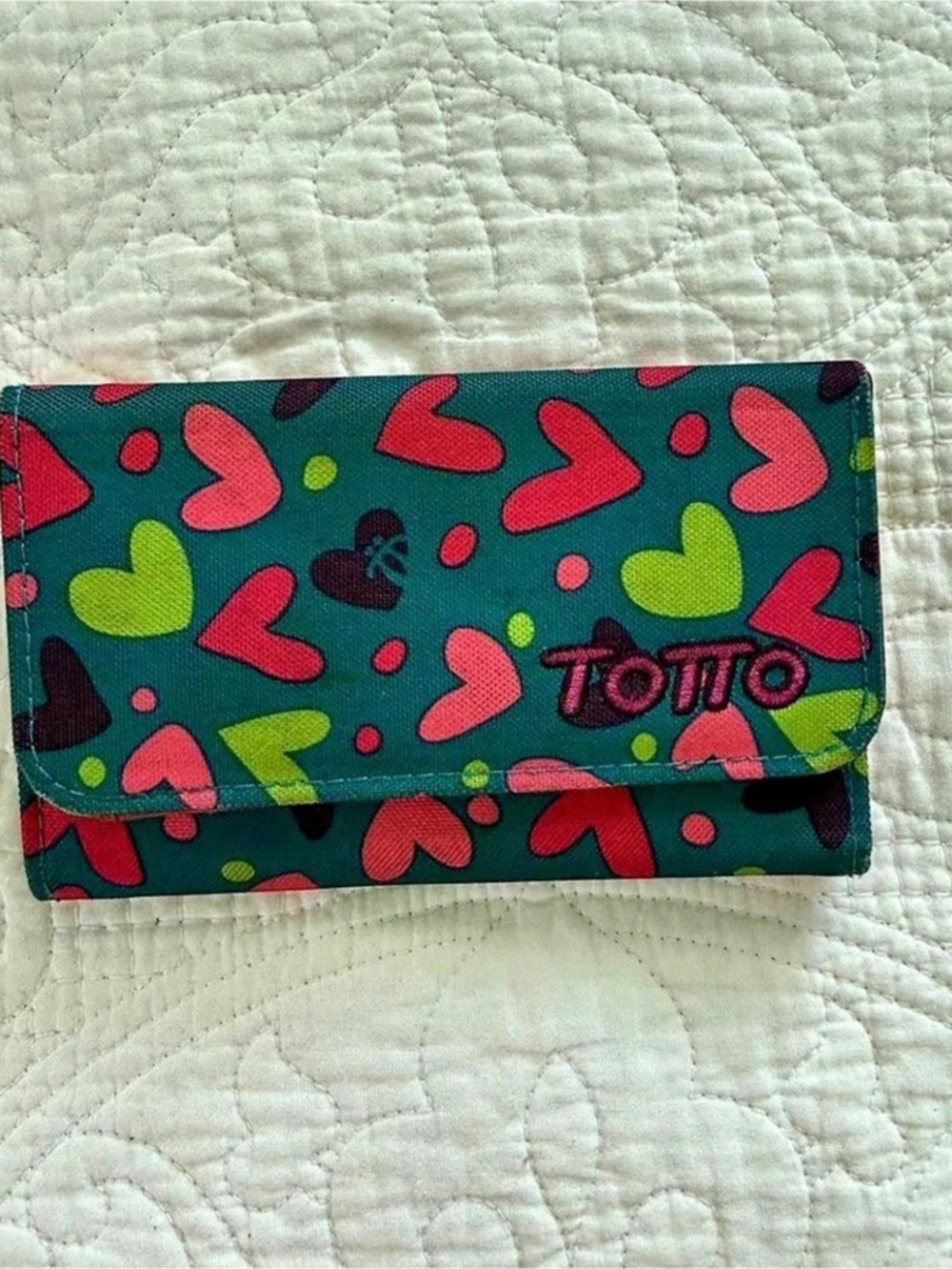 Totto Printed Zip Wallet in Green & Pink